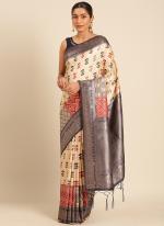 Silk Grey Casual Wear Printed Saree